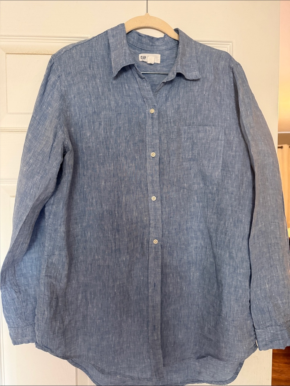 GAP Boyfriend Fit Blue Linen Button-Down Shirt